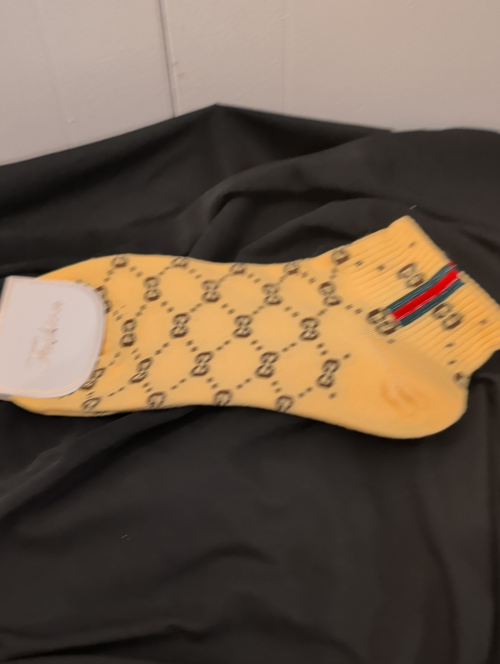 Luxury Patterned Yellow Crew Socks with Signature Stripe